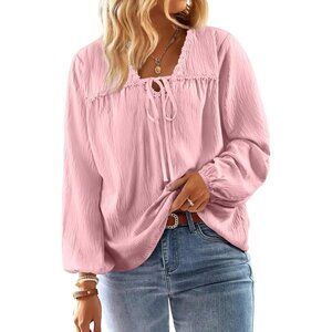 Plus Size Women's Blouse Floral Applique V Neck Tie Front Lantern Sleeve